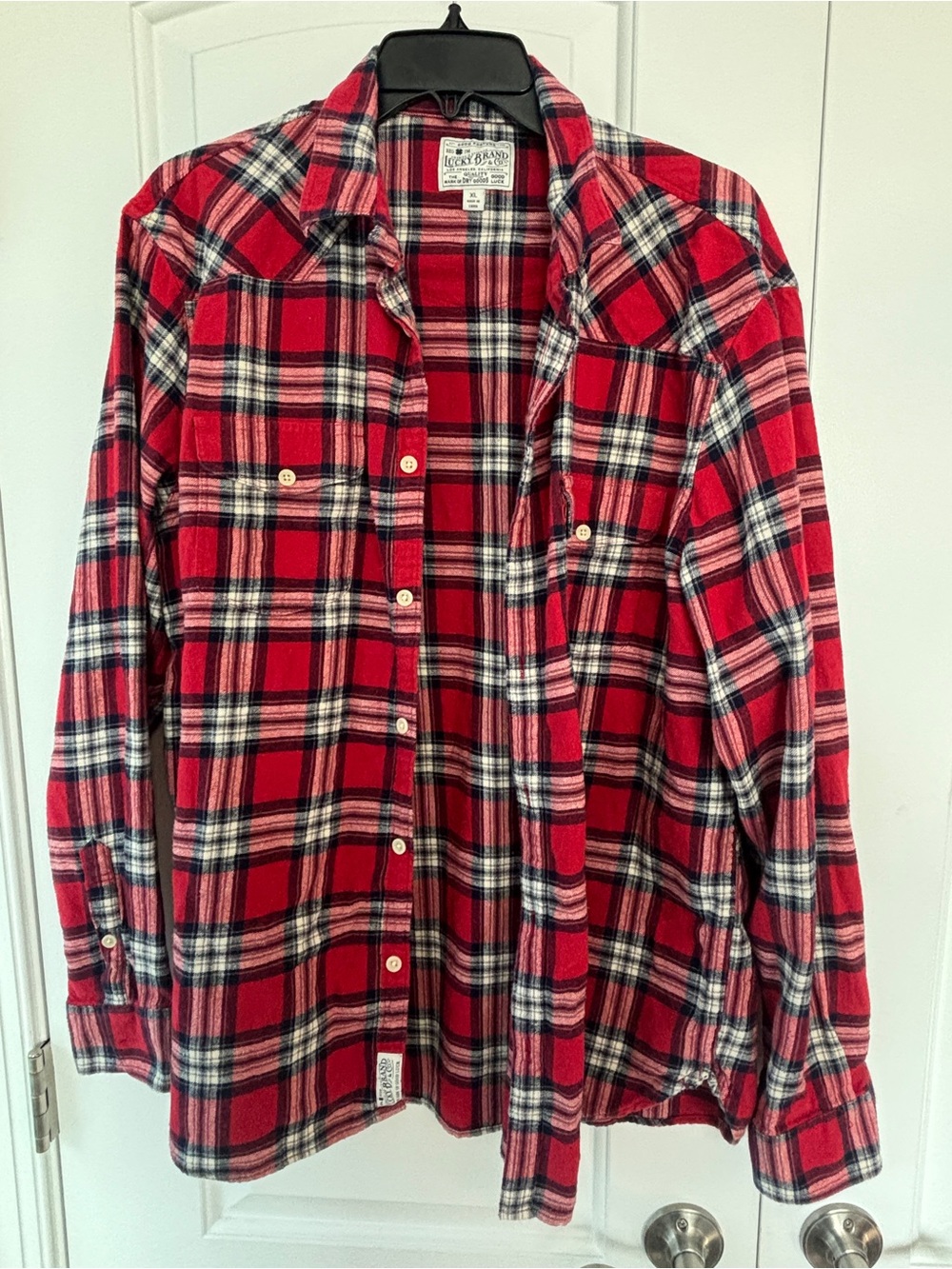 Lucky Brand Red, Black & White Plaid Button Shirt